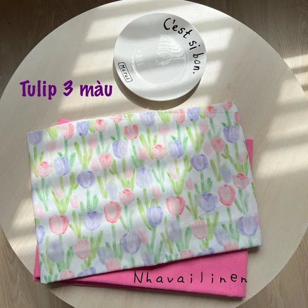 Vải Cotton Cao Cấp Hoạ Tiết Hoa Tulip 3 Màu
