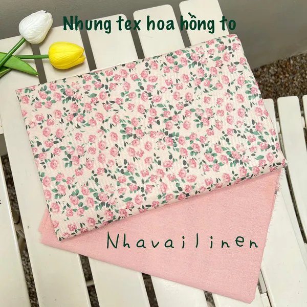 Vải Nhung Tex Hàng Cao Cấp Hoạ Tiết Hoa Hồng To
