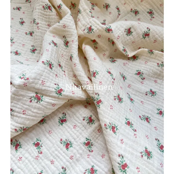 Muslin hoạ tiết hoa hồng chùm