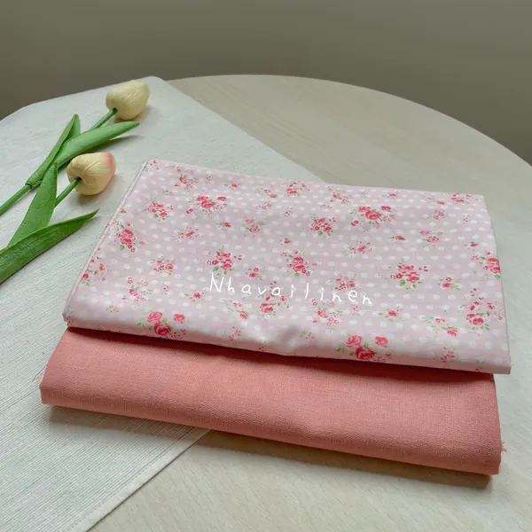 COTTON HỌA TIẾT HOA CHẤM BI HỒNG