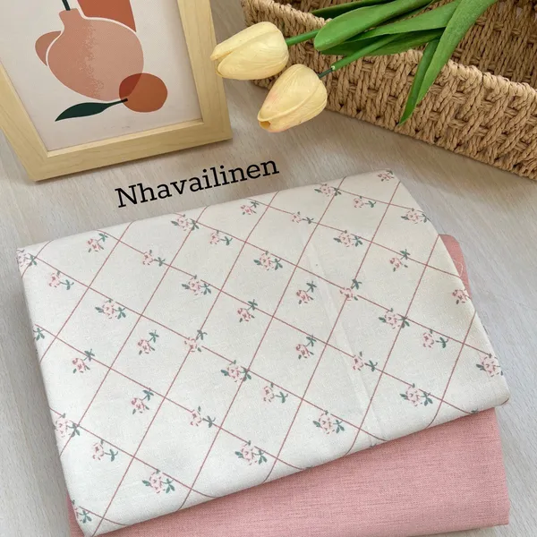 Linen hoạ tiết hoa hồng sọc