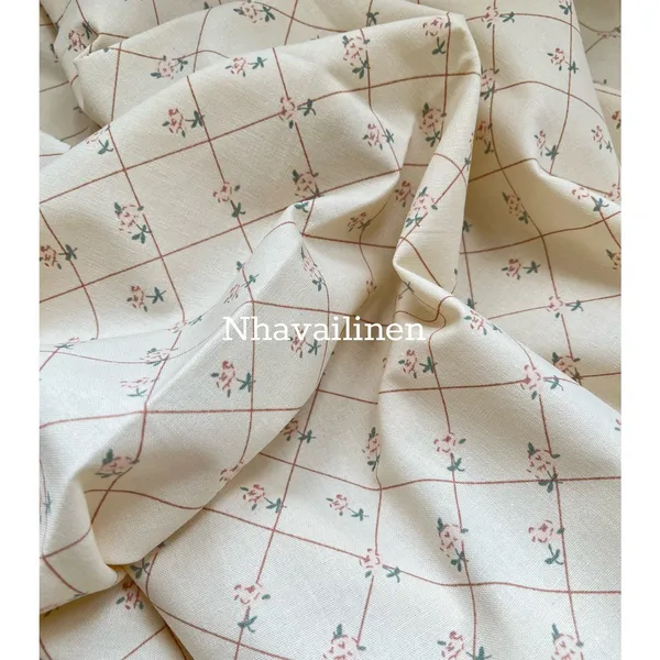 Linen hoạ tiết hoa hồng sọc