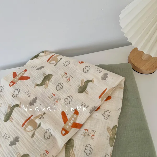Xô muslin cao cấp 2 lớp hoạ tiết máy bay