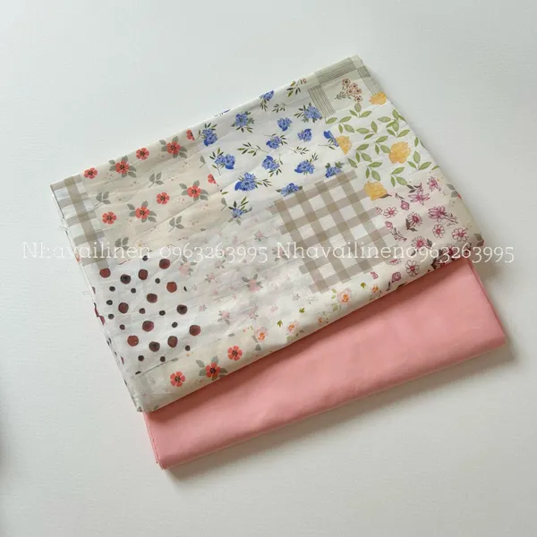 Vải cotton hoạ tiết bông chắp vá