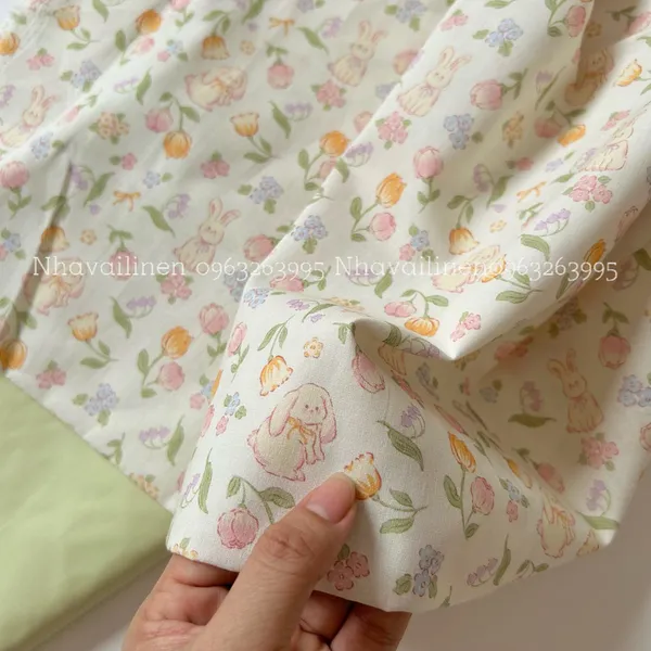 Vải cotton cao cấp hoạ tiết thỏ linh lan