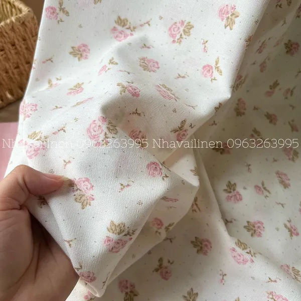 Vải linen bột hoa rose