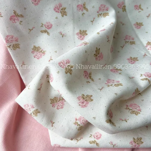 Vải linen bột hoa rose