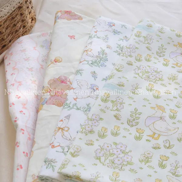 Vải cotton hoạ tiết gấu đội nón