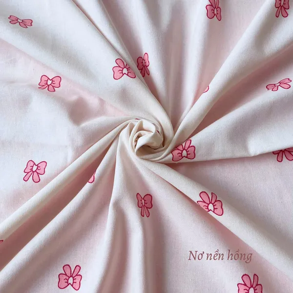 Vải Linen Bột Dày NƠ HỒNG NỀN HỒNG Chất Vải Dày Dặn