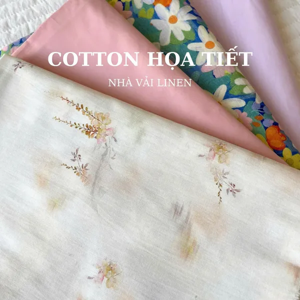 Vải cotton hoạ tiết hoa lan điệp