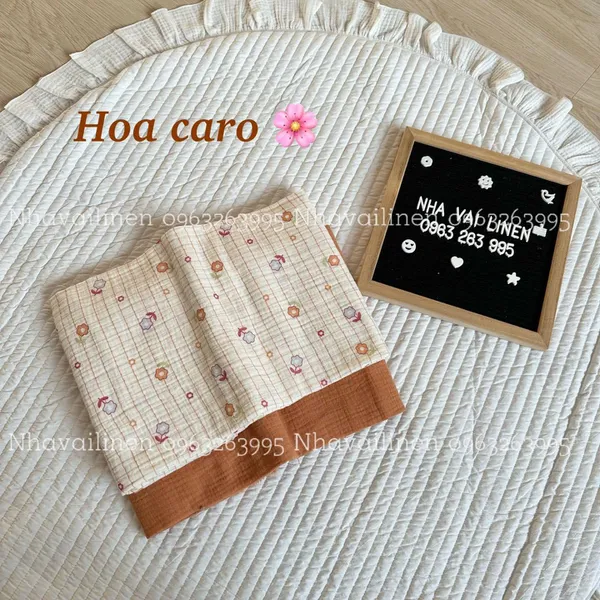 Vải xô muslin cao cấp 2 lớp hoạ tiết hoa caro