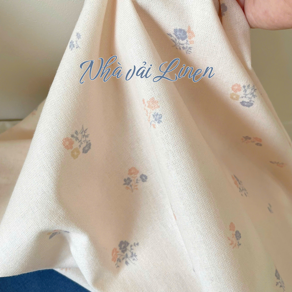 Vải linen bột hoa cam xanh