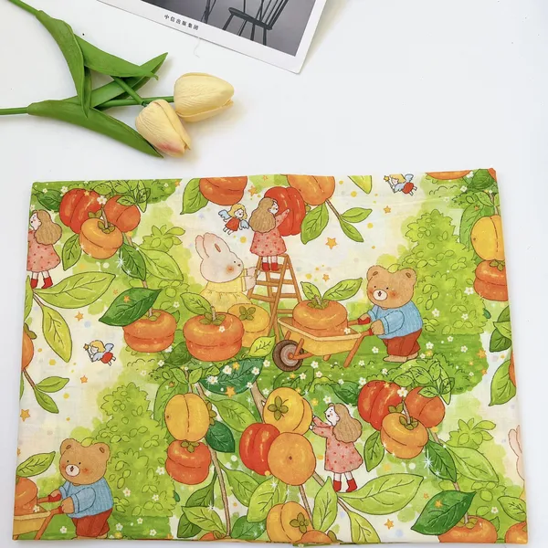 COTTON HỌA TIẾT GẤU ĐẨY XE TÁO