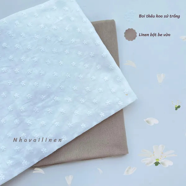 Vải Boi Thêu Hoạ Tiết Hoa Sứ Trắng