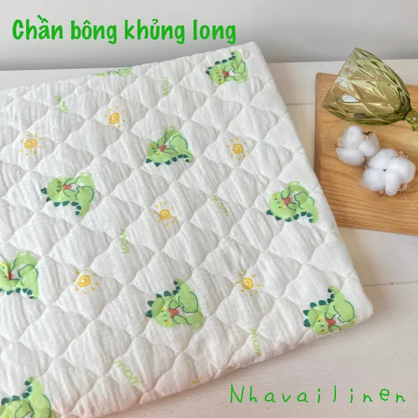 Vải chần bông 3 lớp cao cấp hoạ tiết khủng long