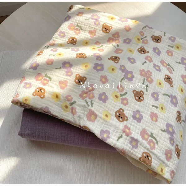 MUSLIN HỌA TIẾT GẤU TAM HOA