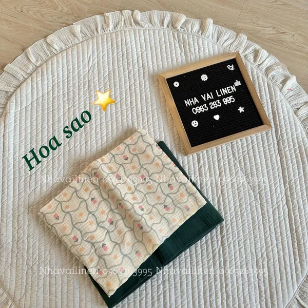 Vải xô muslin cao cấp 2 lớp hoạ tiết hoa sao