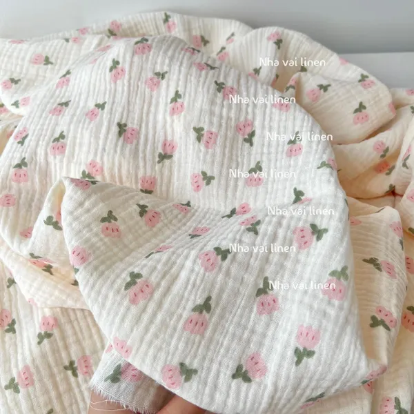 Vải xô muslin cao cấp 2 lớp hoạ tiết hoa tulip