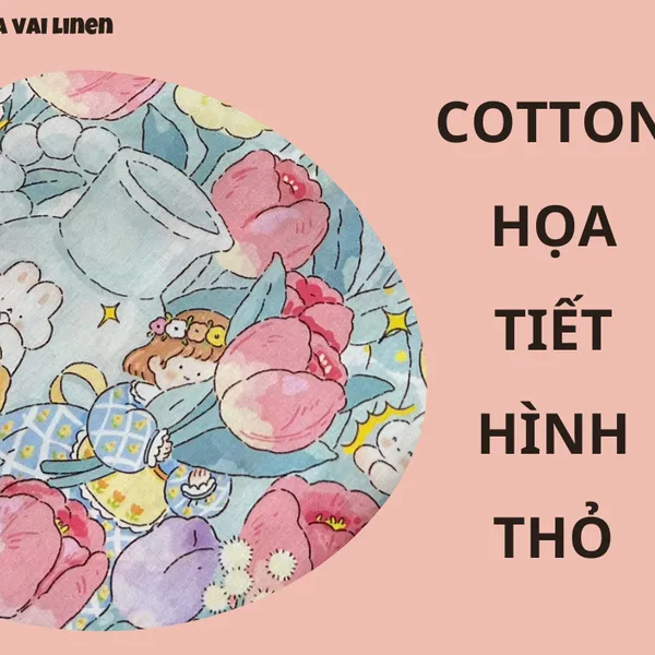 COTTON HỌA TIẾT EM BÉ THỎ HOA HỒNG
