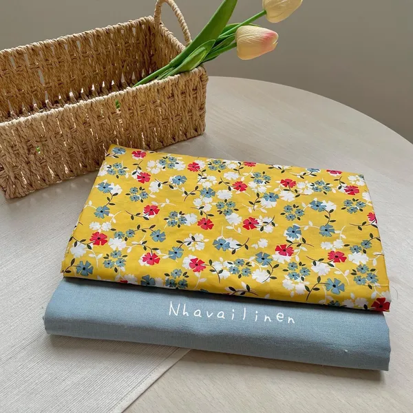 COTTON HỌA TIẾT HOA 3 MÀU NỀN VÀNG