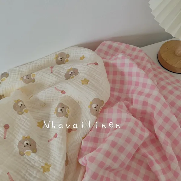 Vải xô muslin cao cấp 2 lớp hoạ tiết gấu  micro
