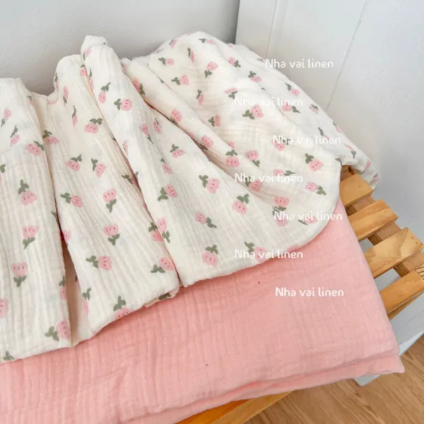Vải xô muslin cao cấp 2 lớp hoạ tiết hoa tulip