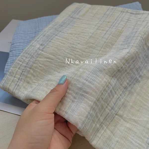 VẢI MUSLIN HOẠ TIẾT SỌC XANH
