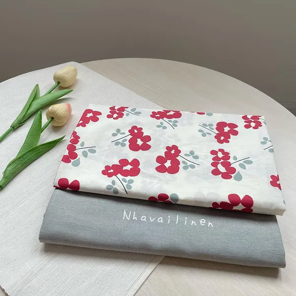 COTTON HỌA TIẾT HOA ĐỎ 5 CÁNH