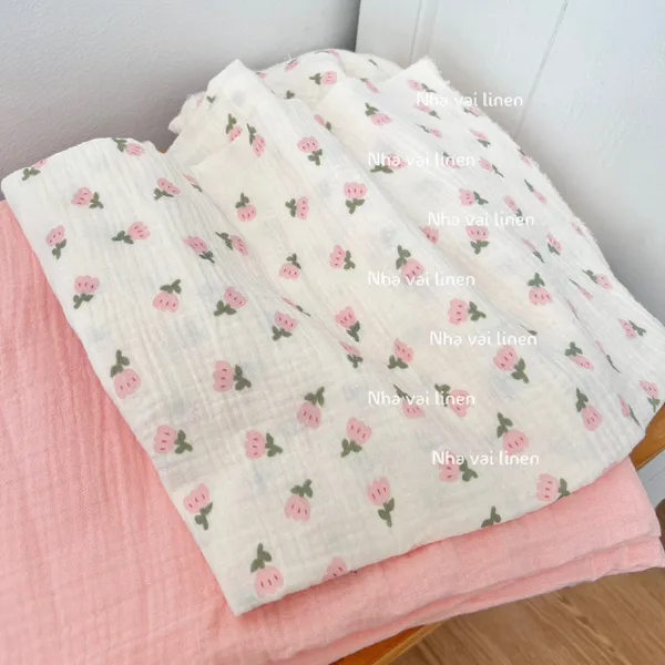 Vải xô muslin cao cấp 2 lớp hoạ tiết hoa tulip