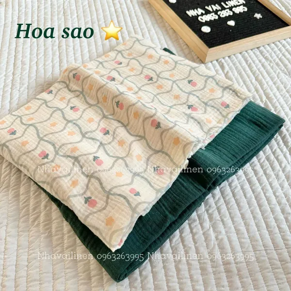 Vải xô muslin cao cấp 2 lớp hoạ tiết hoa sao