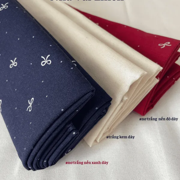 Vải Linen Bột Dày NƠ TRẮNG NỀN XANH Chất Vải Dày Dặn