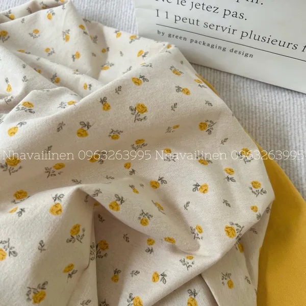 Vải thô cào bông hoa cúc vàng