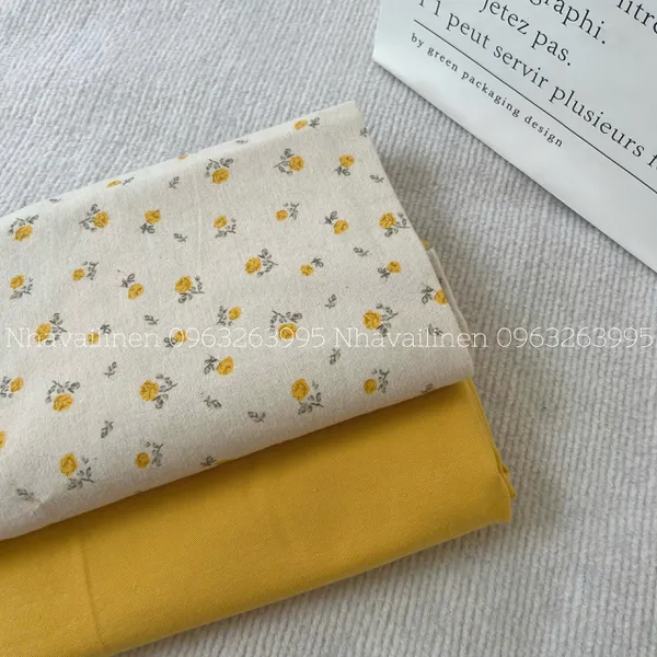 Vải thô cào bông hoa cúc vàng