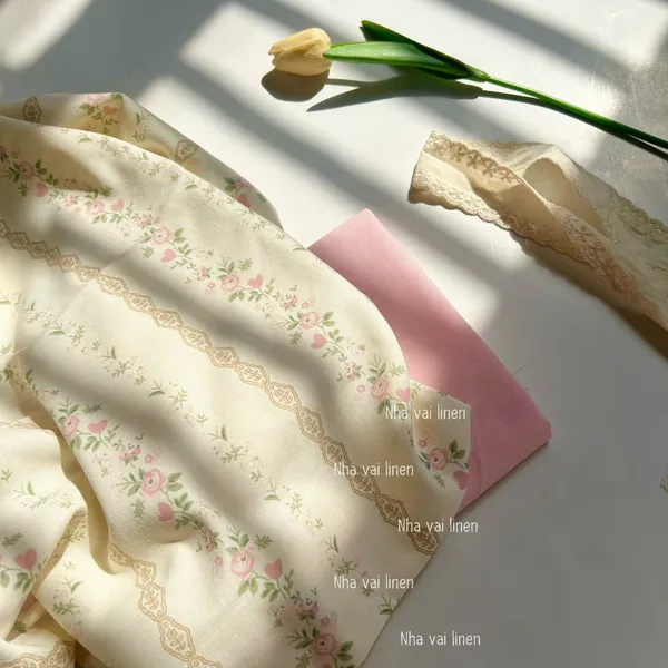 Vải Linen Bột Dày HOA DÂY HỒNG Mềm Mại Độ Dày Vừa Đủ Chất Liệu An Toàn Cho Da