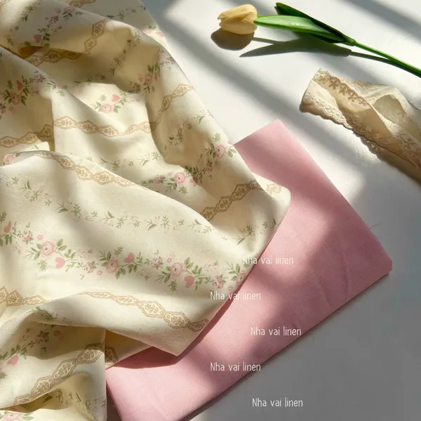 Vải Linen Bột Dày HOA DÂY HỒNG Mềm Mại Độ Dày Vừa Đủ Chất Liệu An Toàn Cho Da