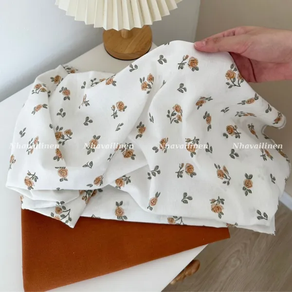 Vải linen bột hoa hồng nâu