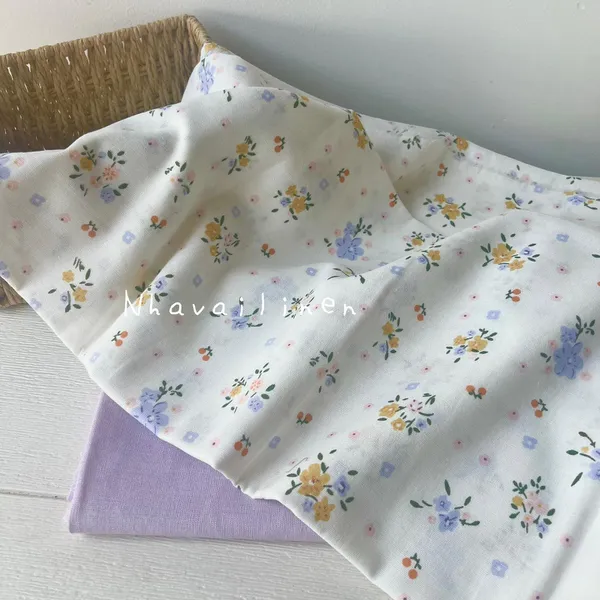 Vải linen bột hoa tím cam