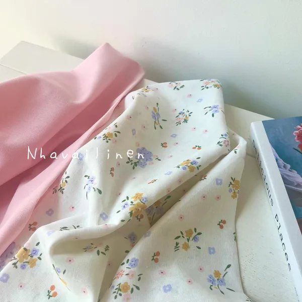 Vải linen bột hoa tím cam