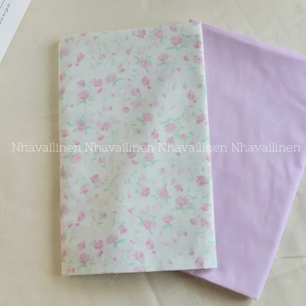 Vải cotton hoạ tiết hoa tím than