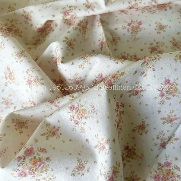 Vải cotton cao cấp hoạ tiết hoa trâm ổi