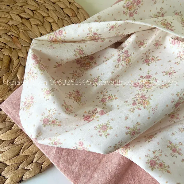 Vải cotton cao cấp hoạ tiết hoa trâm ổi
