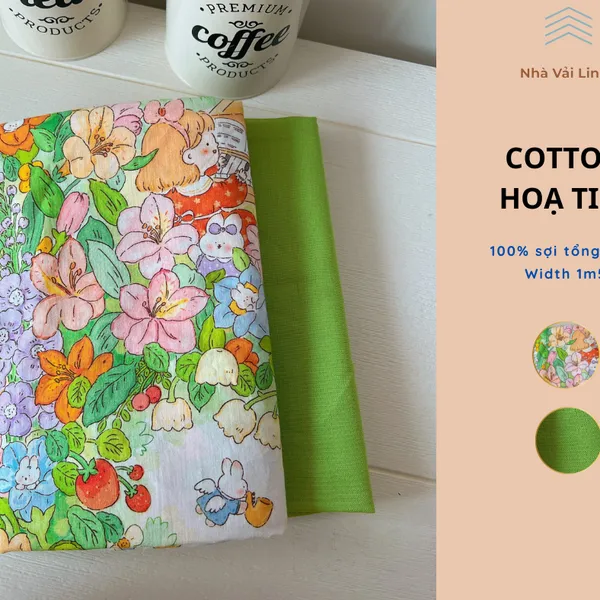 Vải Cotton hoạ tiết em bé đánh đàn