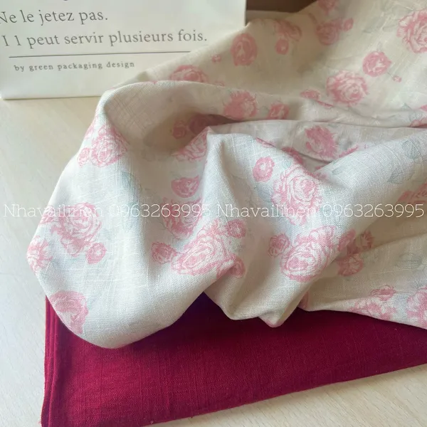 Vải linen gân hoa hồng