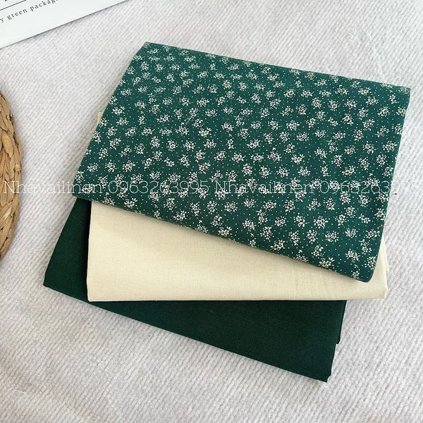 Vải thô cào bông hoa trắng nền xanh