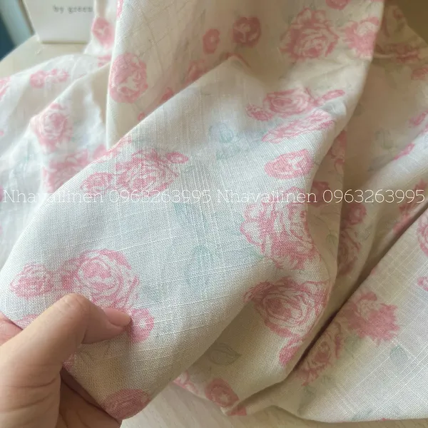 Vải linen gân hoa hồng