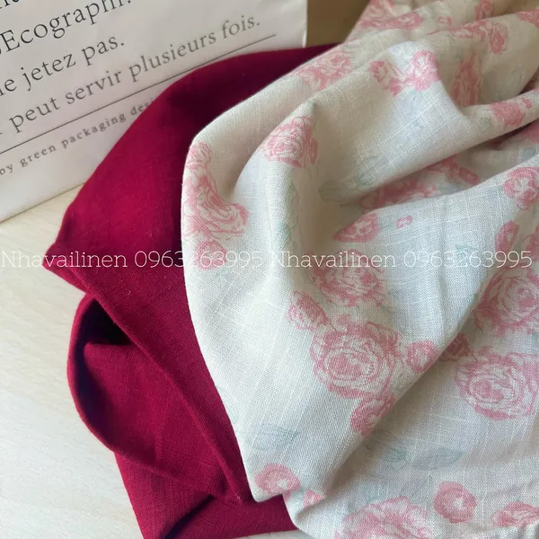 Vải linen gân hoa hồng