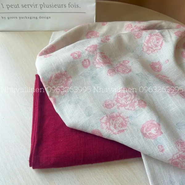 Vải linen gân hoa hồng