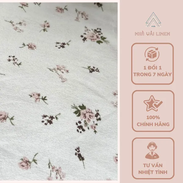 Vải thô cào bông hoạ tiết hoa hồng nâu