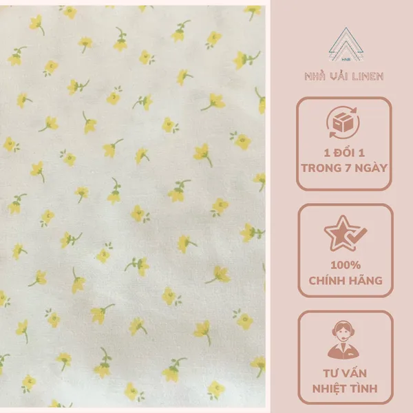 Vải Linen Bột Dày Hoạ Tiết Hoa Nhí Vàng Mềm Mại