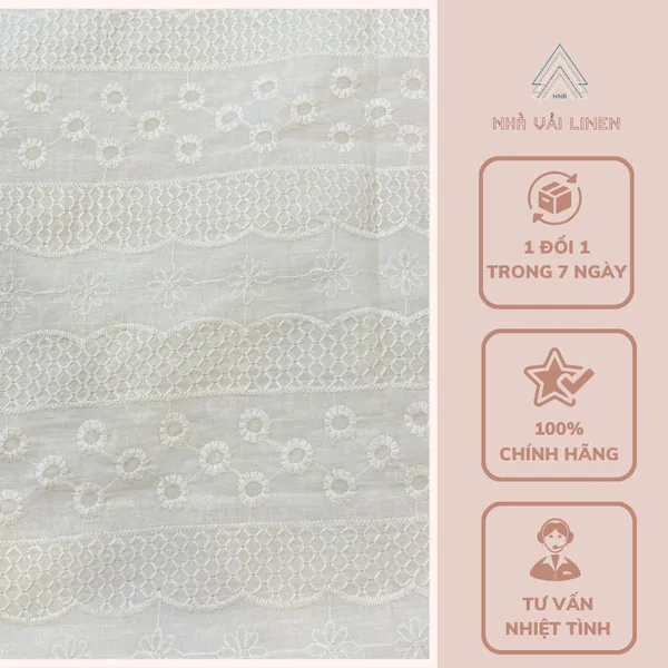 Vải boi thêu hoạ tiết hoa tròn sang trọng